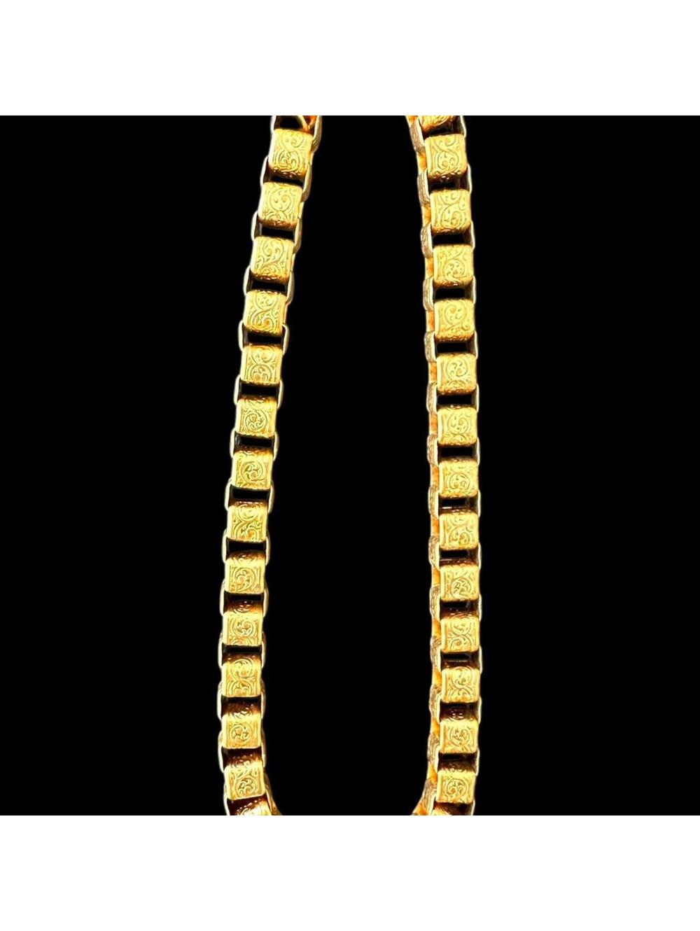 Vintage Gold Tone Engraved Box Chain Bracelet/Anklet